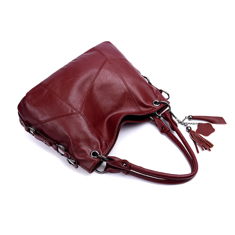 Foreign Trade All-match Women&#039;s Bag Large Bag Fashion Mother Bag European And American Style Large Capacity Middle-aged And Elderly Soft Leather Tassel Handbag