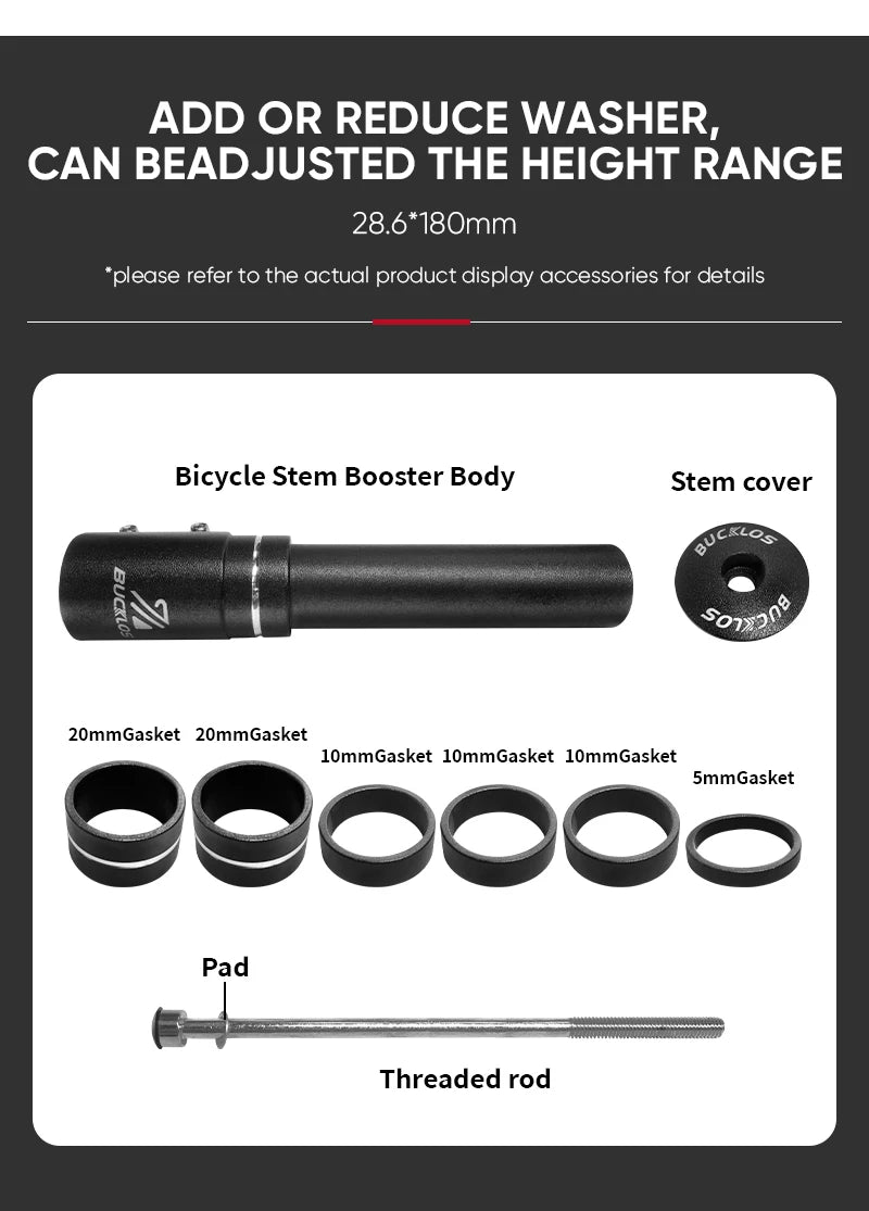 BUCKLOS Bicycle Fork Stem Rise Up 115mm 180mm 210mm Bike Stem Height Extender Road Mountain Bike Handlebar Raise Adapter