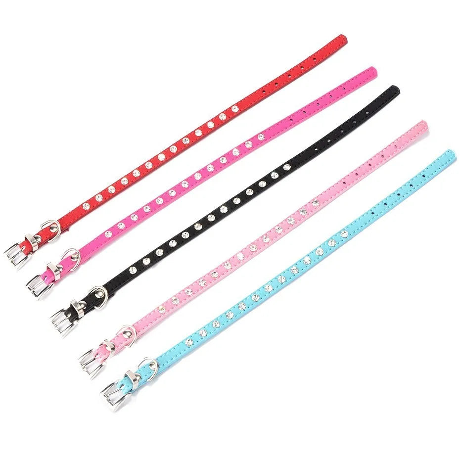 Small Dog Cat Collar Kitten Puppy Leather Collier Chain Pet Rhinestone Cashmere for Perro Chihuahua Teddy Red Blue Pink New