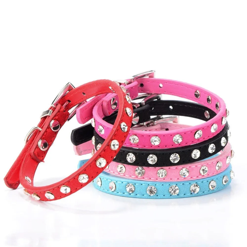 Small Dog Cat Collar Kitten Puppy Leather Collier Chain Pet Rhinestone Cashmere for Perro Chihuahua Teddy Red Blue Pink New