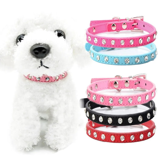 Small Dog Cat Collar Kitten Puppy Leather Collier Chain Pet Rhinestone Cashmere for Perro Chihuahua Teddy Red Blue Pink New