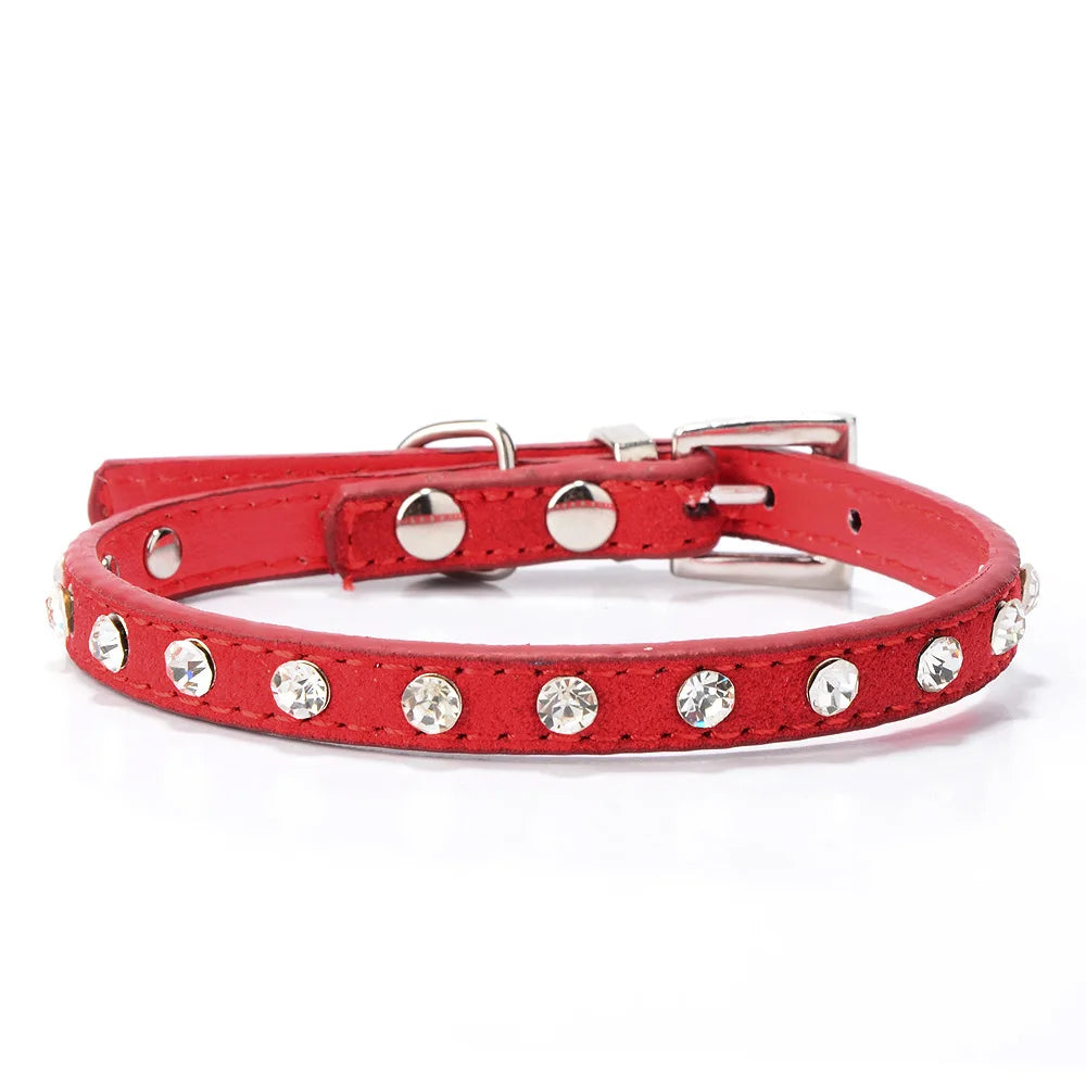 Small Dog Cat Collar Kitten Puppy Leather Collier Chain Pet Rhinestone Cashmere for Perro Chihuahua Teddy Red Blue Pink New