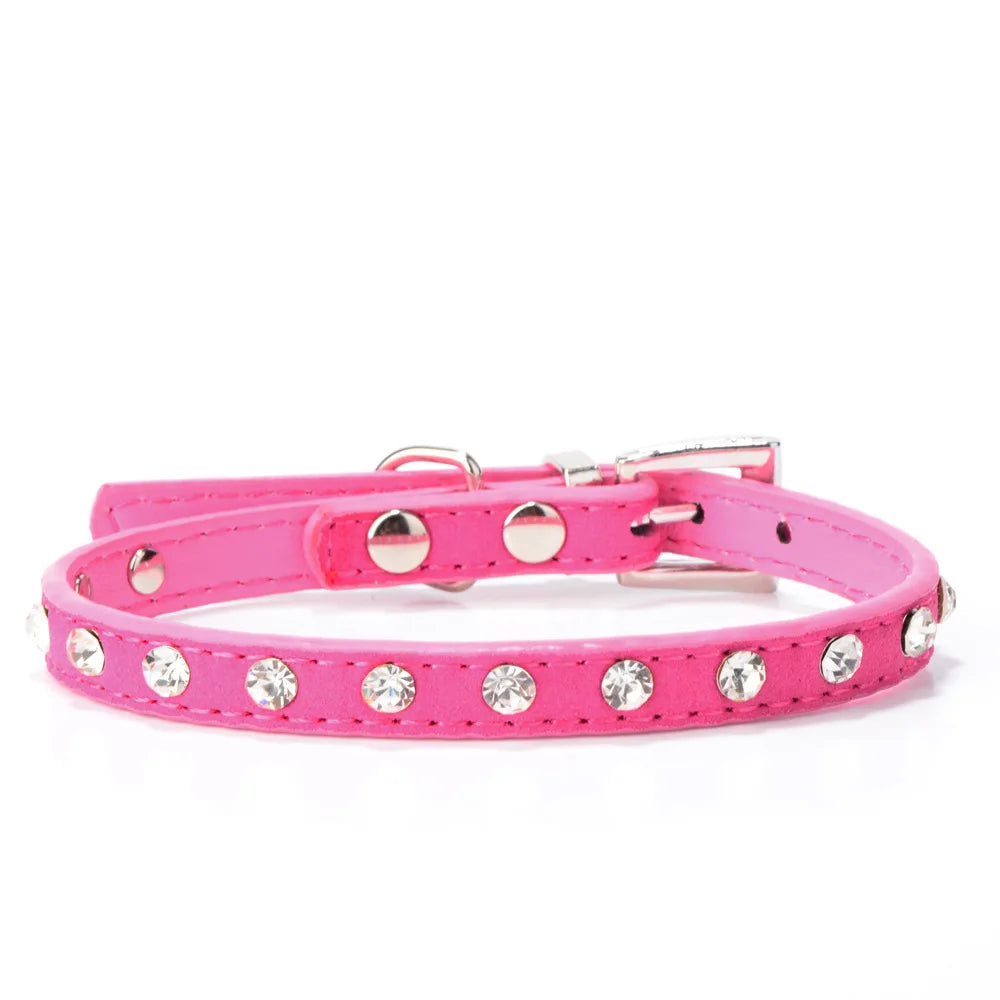 Small Dog Cat Collar Kitten Puppy Leather Collier Chain Pet Rhinestone Cashmere for Perro Chihuahua Teddy Red Blue Pink New