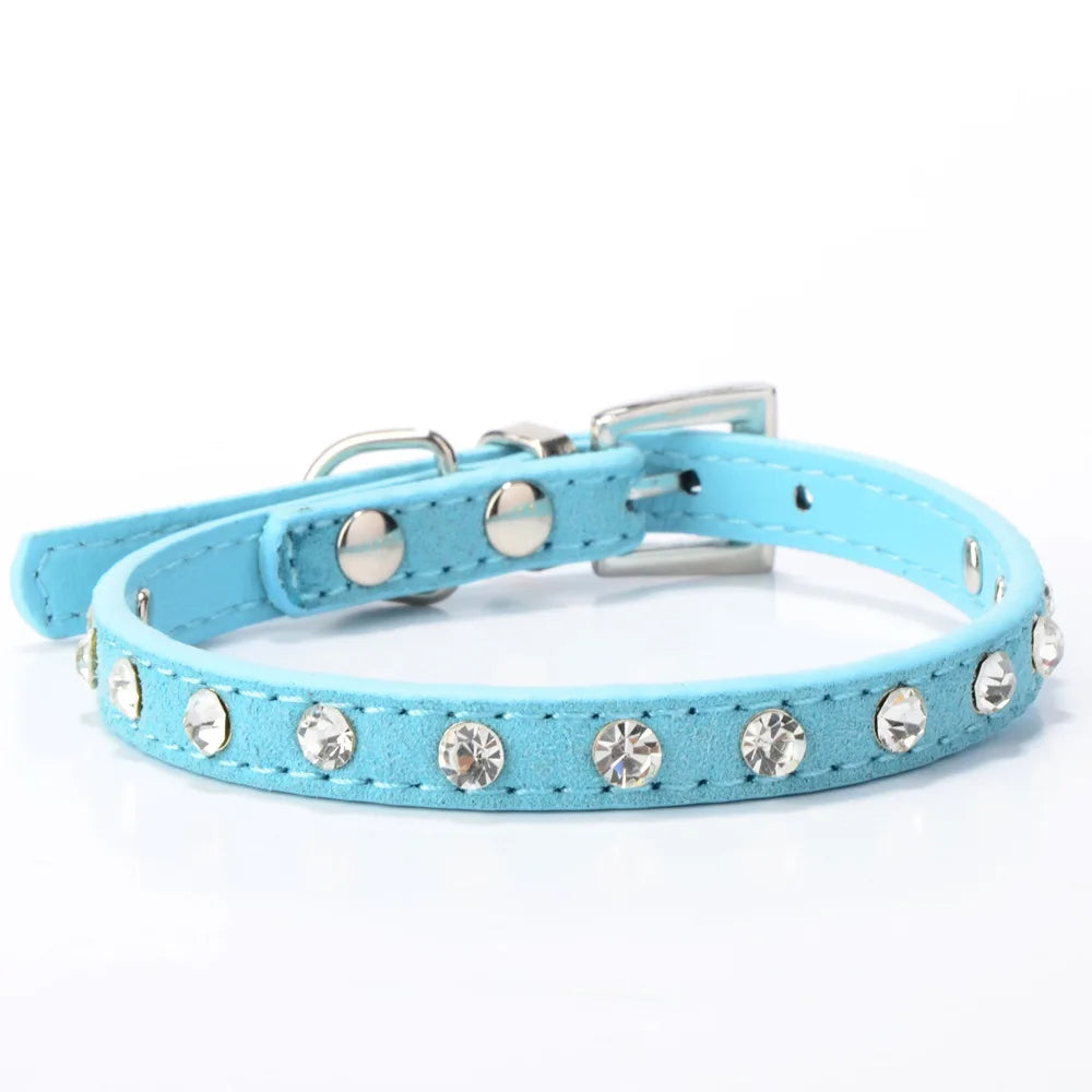 Small Dog Cat Collar Kitten Puppy Leather Collier Chain Pet Rhinestone Cashmere for Perro Chihuahua Teddy Red Blue Pink New