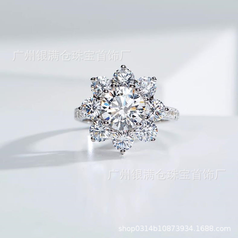 925 Sterling Silver Sunflower Ring Simulated Diamonds