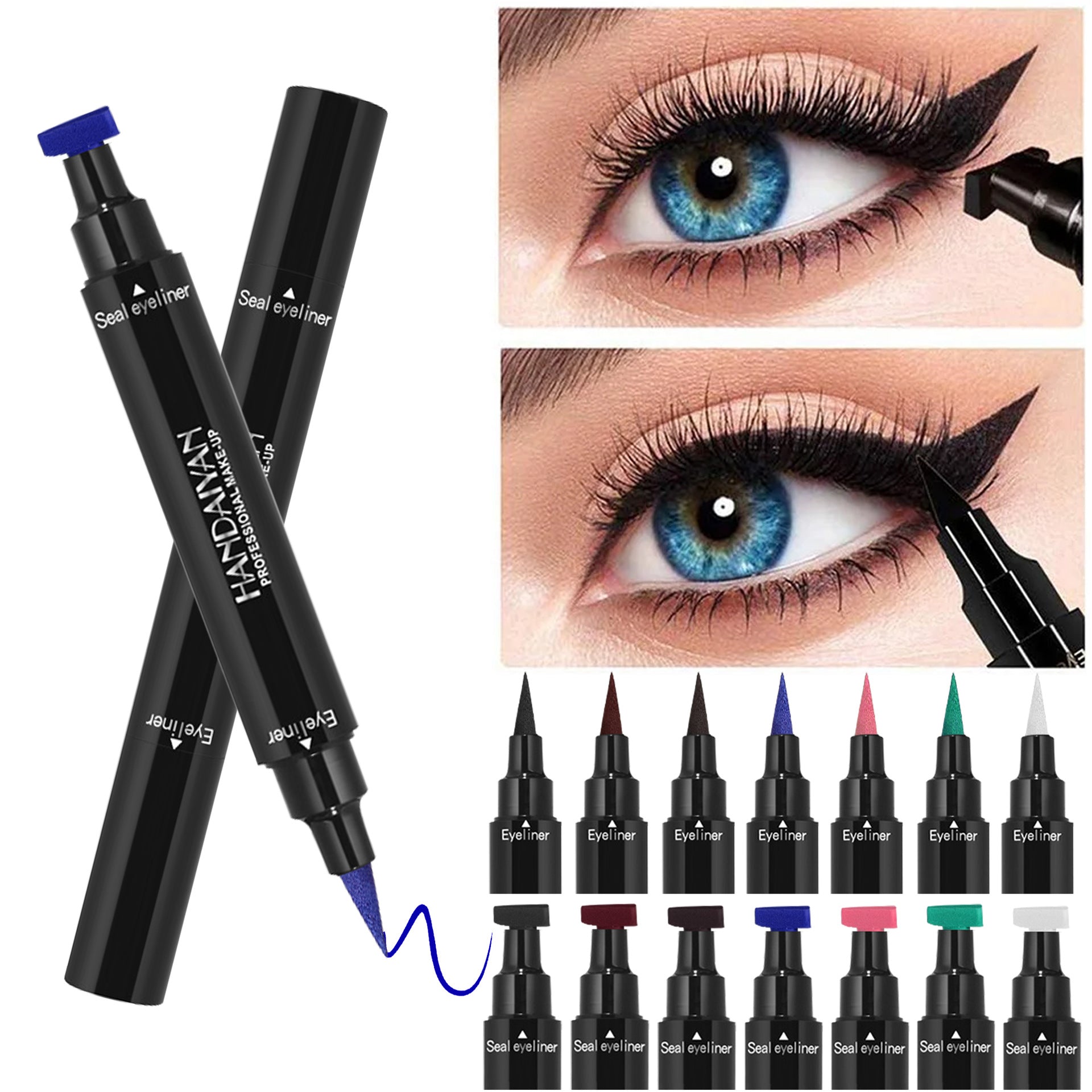 Triangle Eyeliner Seal Color Double Eyeliner Pen Waterproof Sweat-proof Quick-drying Handaiyan Makeup