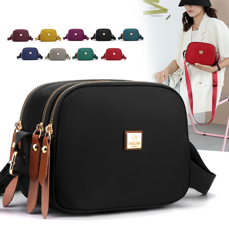 Three-layer Small Square Bag Women&#039;s 2023 New Women&#039;s Crossbody Bag Fashionable Simple Nylon Cloth Bag Multi-compartment Mobile Phone Bag