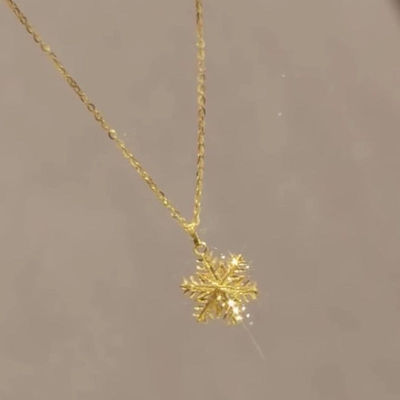 New Chinese Style Golden Snowflake Pendant Women&#039;s Necklace Winter Woolen Chain Atmosphere Light Luxury High-end Delicate Necklace Chain