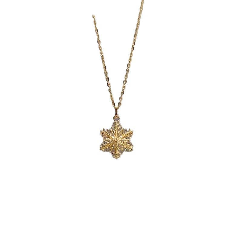 New Chinese Style Golden Snowflake Pendant Women&#039;s Necklace Winter Woolen Chain Atmosphere Light Luxury High-end Delicate Necklace Chain