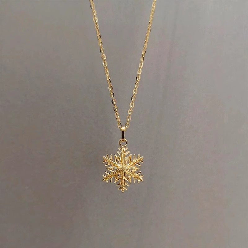 New Chinese Style Golden Snowflake Pendant Women&#039;s Necklace Winter Woolen Chain Atmosphere Light Luxury High-end Delicate Necklace Chain