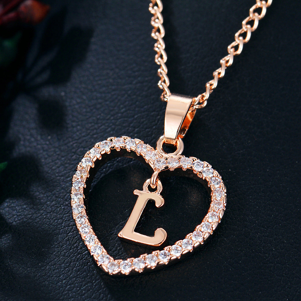 26 Letters Heart-shaped Zircon Pendant Necklace Stainless Steel Gold Color Chains Jewelry Birthday Gift For Women