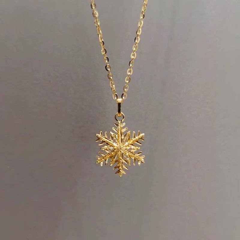 New Chinese Style Golden Snowflake Pendant Women&#039;s Necklace Winter Woolen Chain Atmosphere Light Luxury High-end Delicate Necklace Chain