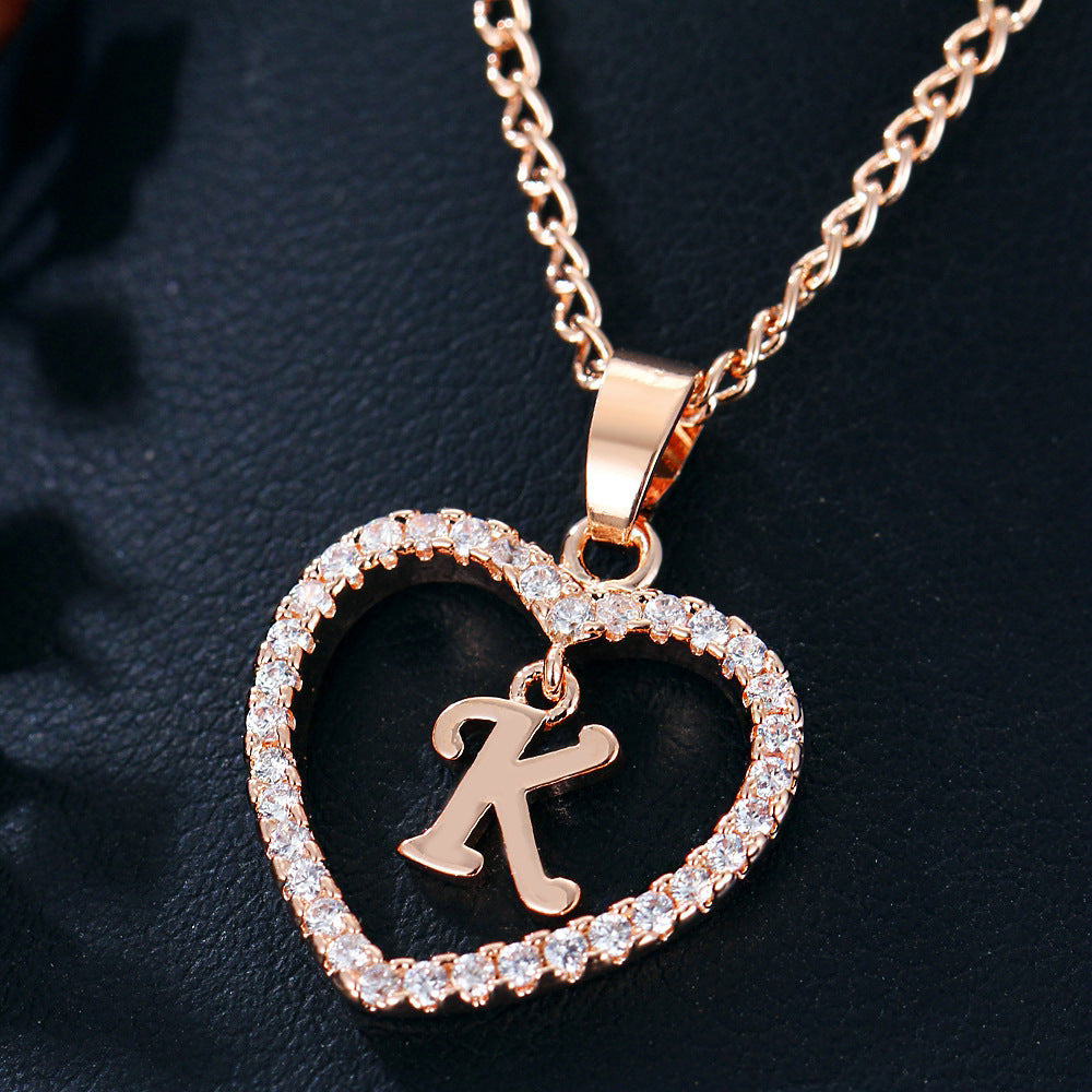 26 Letters Heart-shaped Zircon Pendant Necklace Stainless Steel Gold Color Chains Jewelry Birthday Gift For Women