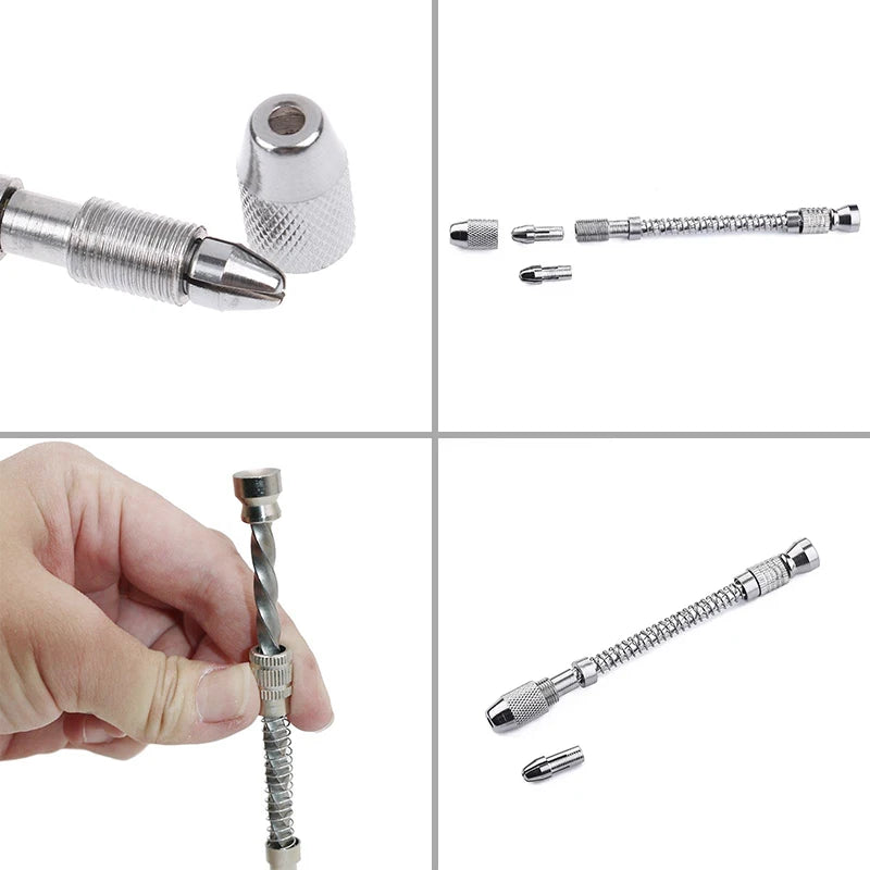 Semi-Automatic Mini Micro Hand Drill Aluminum Spiral Hand Manual Push Chuck 0.2-3.0mm Twist Drill Bits Manual Hole Punch Tools