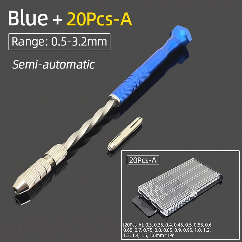 Semi-Automatic Mini Micro Hand Drill Aluminum Spiral Hand Manual Push Chuck 0.2-3.0mm Twist Drill Bits Manual Hole Punch Tools