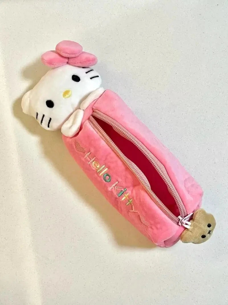 Sanrio Kawaii Hello Kitty Pencil Case Anime Plush Doll Sweet Cartoon Cute Pink Large Cartridge School Supplies Stationery Pouch