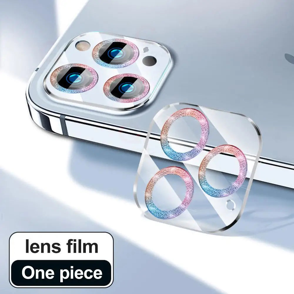 For Apple iPhone 15 14 13 12 Pro Max Glitter Camera Lens Protector Back Shockproof Protective Full Cover Lens Film Glass