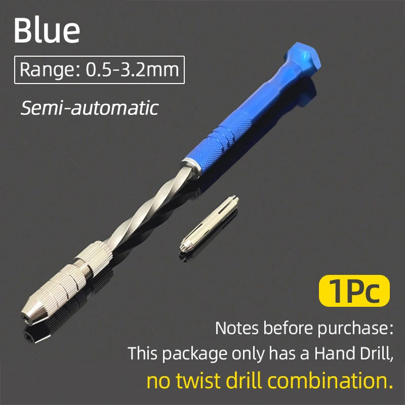 Semi-Automatic Mini Micro Hand Drill Aluminum Spiral Hand Manual Push Chuck 0.2-3.0mm Twist Drill Bits Manual Hole Punch Tools