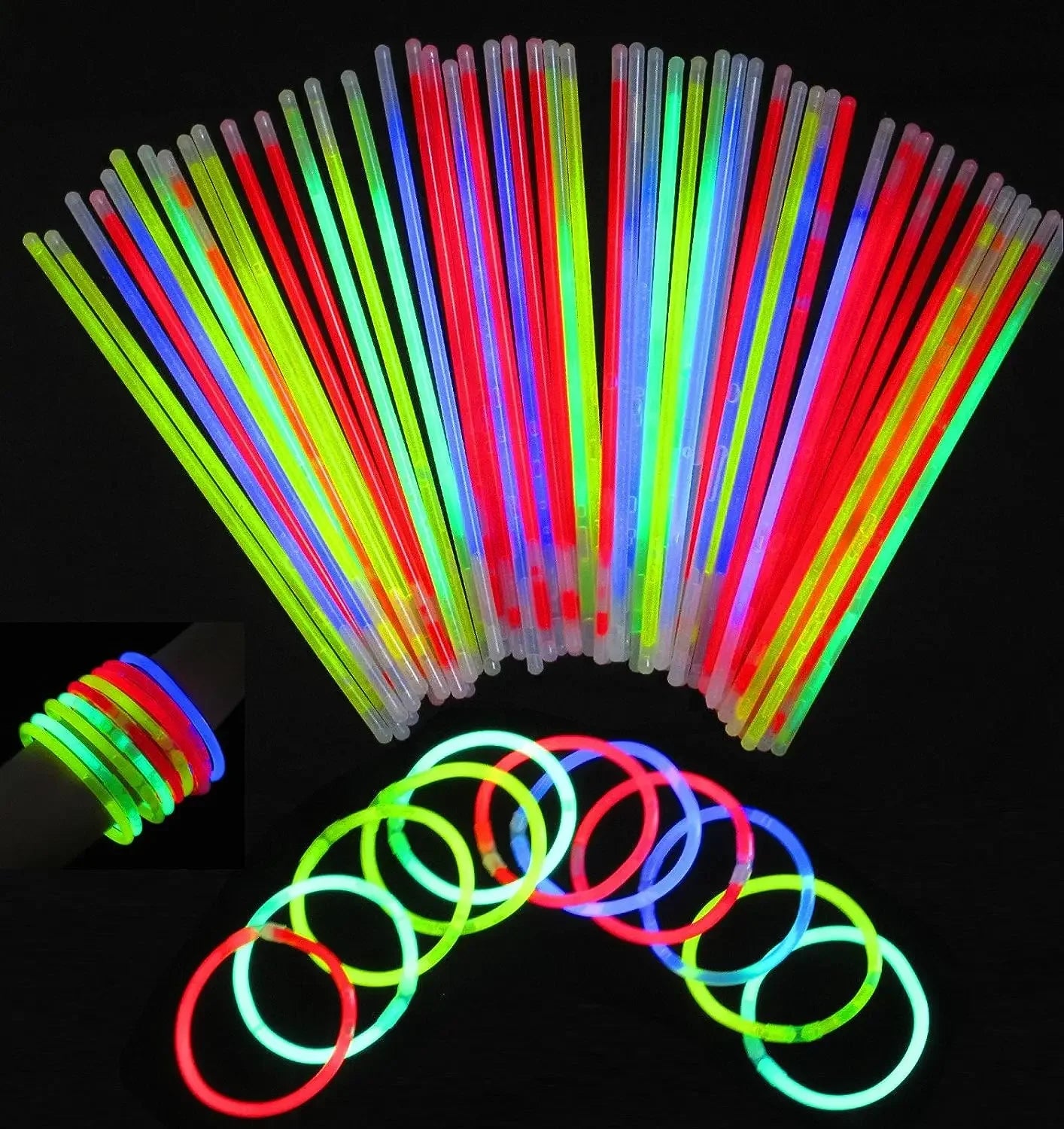 50/5Pcs Fluorescence Sticks Party Multicolor Glowing Stick Bright Colorful Light Bright Bendable Glow Bracelet Party Supplies