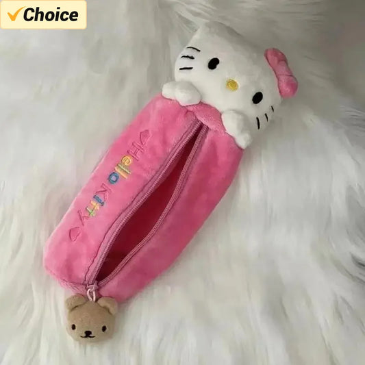 Sanrio Kawaii Hello Kitty Pencil Case Anime Plush Doll Sweet Cartoon Cute Pink Large Cartridge School Supplies Stationery Pouch