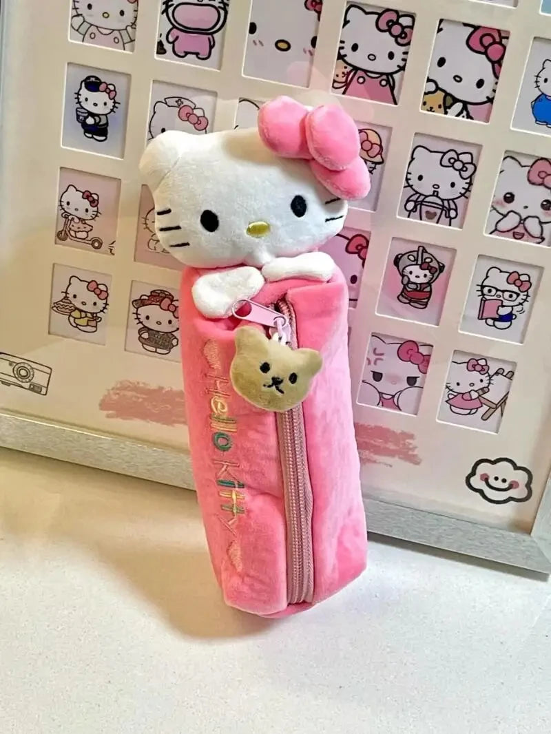 Sanrio Kawaii Hello Kitty Pencil Case Anime Plush Doll Sweet Cartoon Cute Pink Large Cartridge School Supplies Stationery Pouch