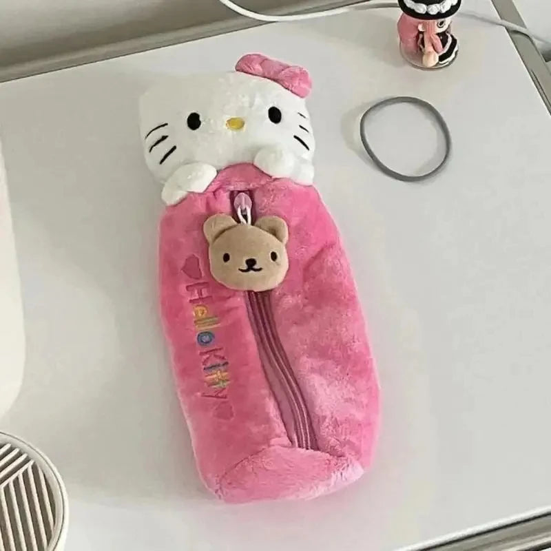 Sanrio Kawaii Hello Kitty Pencil Case Anime Plush Doll Sweet Cartoon Cute Pink Large Cartridge School Supplies Stationery Pouch