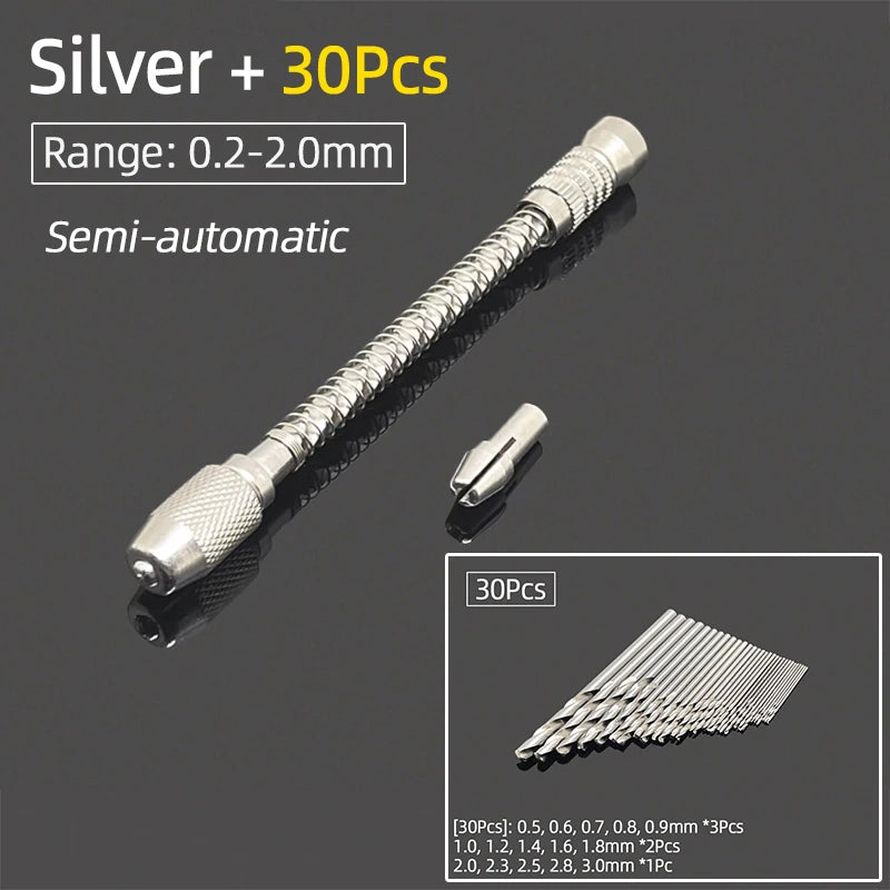 Semi-Automatic Mini Micro Hand Drill Aluminum Spiral Hand Manual Push Chuck 0.2-3.0mm Twist Drill Bits Manual Hole Punch Tools