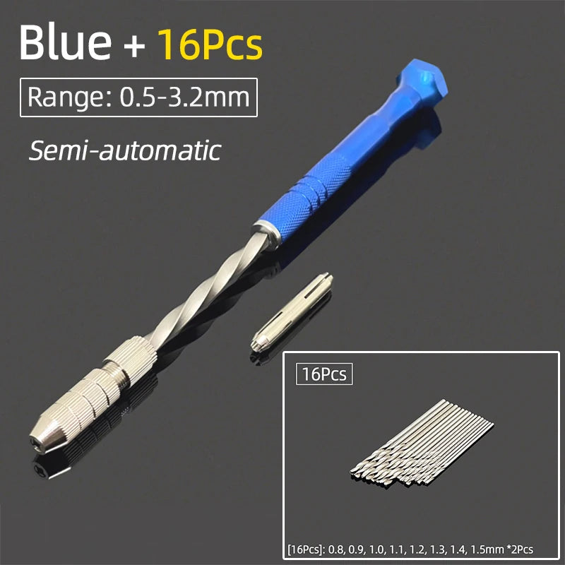 Semi-Automatic Mini Micro Hand Drill Aluminum Spiral Hand Manual Push Chuck 0.2-3.0mm Twist Drill Bits Manual Hole Punch Tools