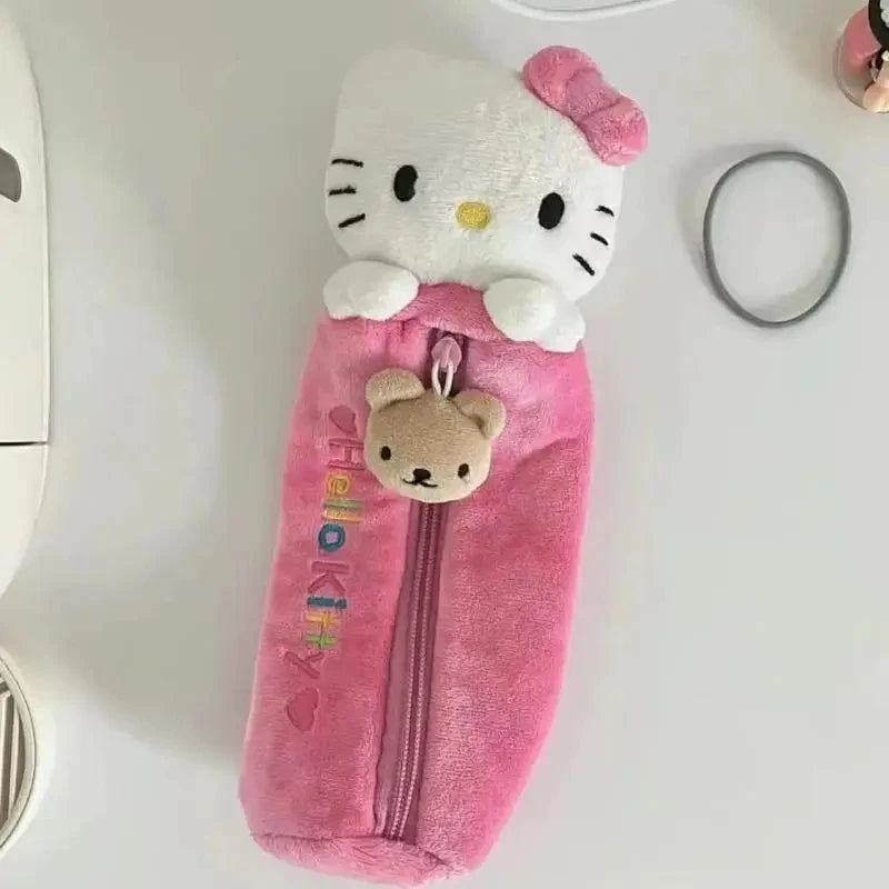 Sanrio Kawaii Hello Kitty Pencil Case Anime Plush Doll Sweet Cartoon Cute Pink Large Cartridge School Supplies Stationery Pouch