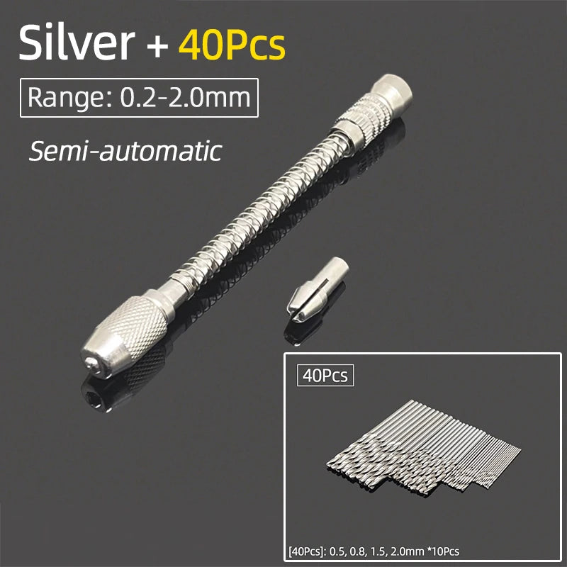 Semi-Automatic Mini Micro Hand Drill Aluminum Spiral Hand Manual Push Chuck 0.2-3.0mm Twist Drill Bits Manual Hole Punch Tools