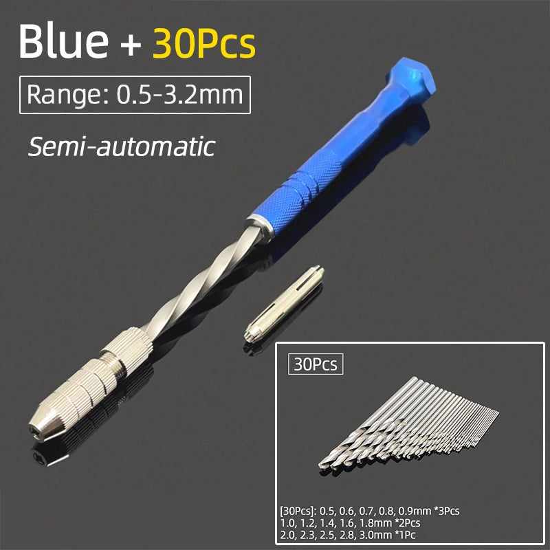 Semi-Automatic Mini Micro Hand Drill Aluminum Spiral Hand Manual Push Chuck 0.2-3.0mm Twist Drill Bits Manual Hole Punch Tools