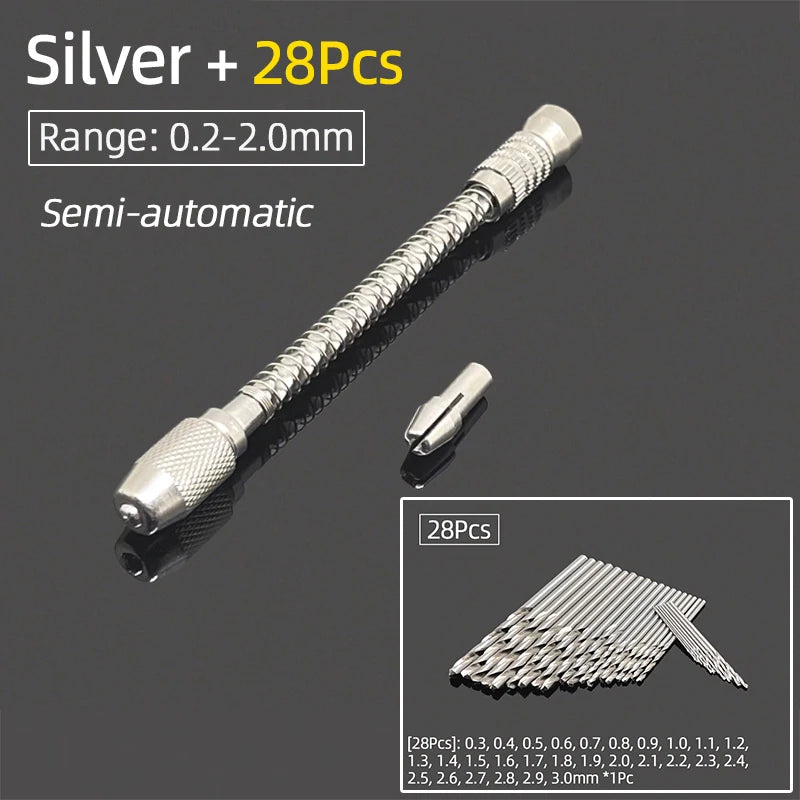 Semi-Automatic Mini Micro Hand Drill Aluminum Spiral Hand Manual Push Chuck 0.2-3.0mm Twist Drill Bits Manual Hole Punch Tools