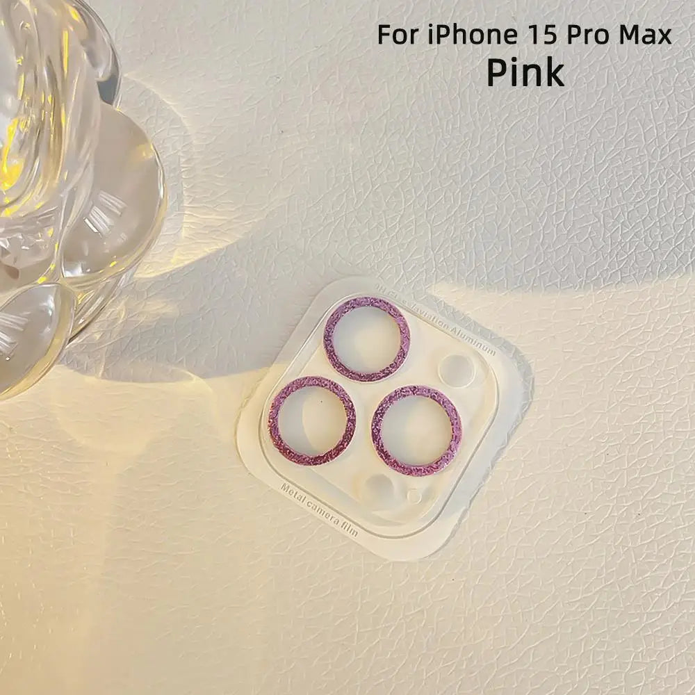 For Apple iPhone 15 14 13 12 Pro Max Glitter Camera Lens Protector Back Shockproof Protective Full Cover Lens Film Glass