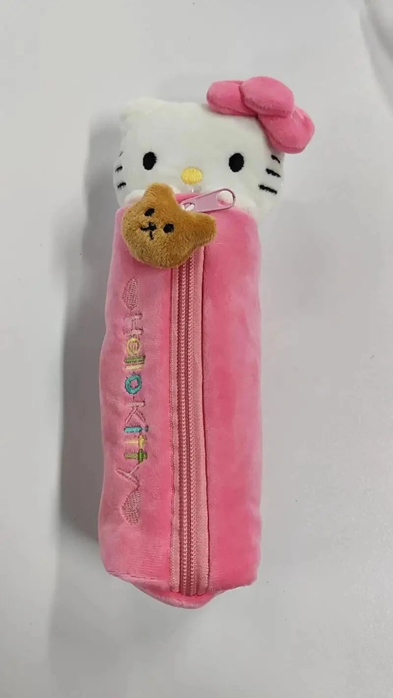 Sanrio Kawaii Hello Kitty Pencil Case Anime Plush Doll Sweet Cartoon Cute Pink Large Cartridge School Supplies Stationery Pouch