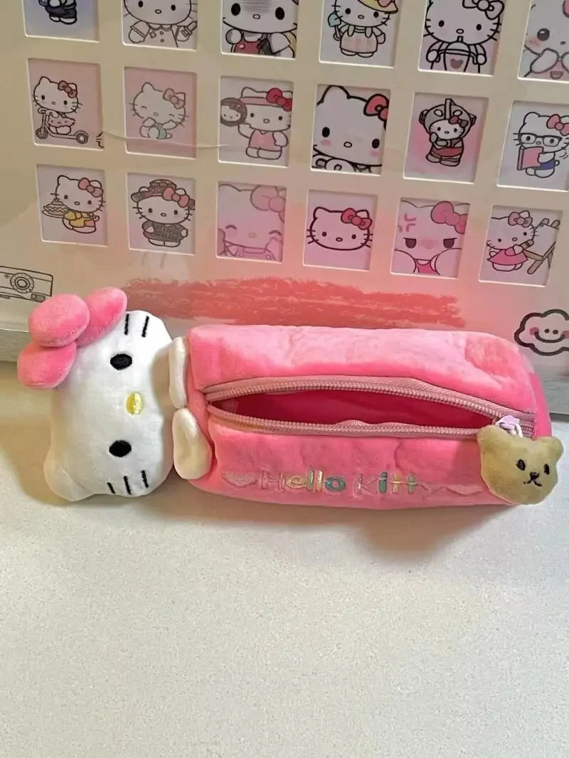 Sanrio Kawaii Hello Kitty Pencil Case Anime Plush Doll Sweet Cartoon Cute Pink Large Cartridge School Supplies Stationery Pouch