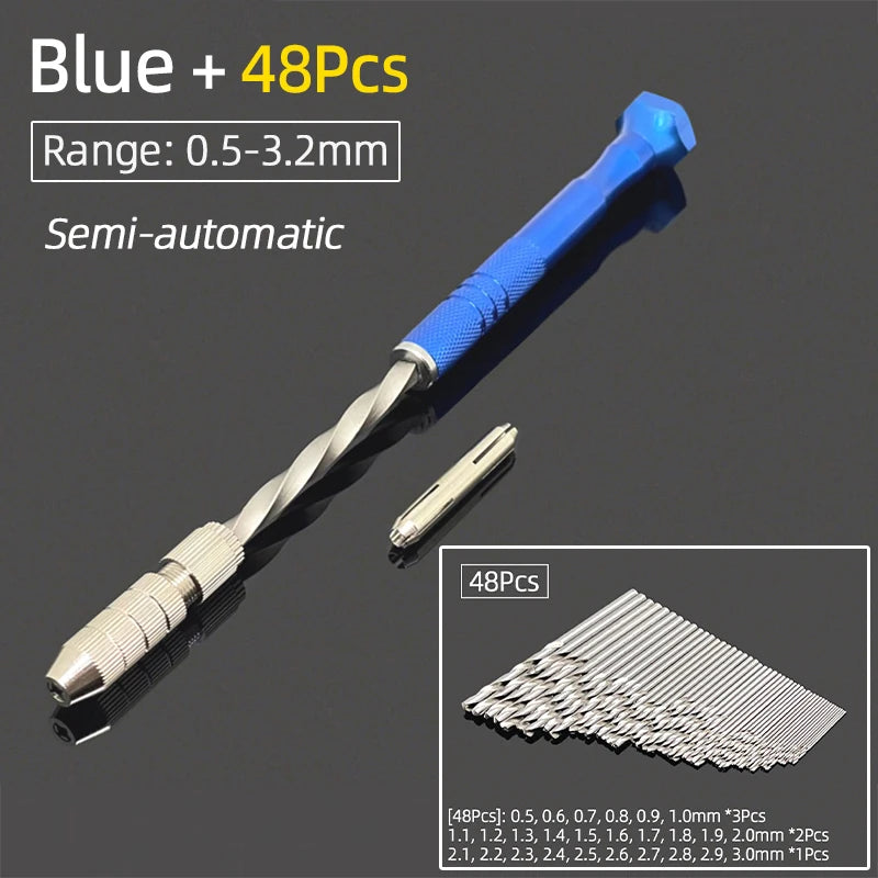 Semi-Automatic Mini Micro Hand Drill Aluminum Spiral Hand Manual Push Chuck 0.2-3.0mm Twist Drill Bits Manual Hole Punch Tools