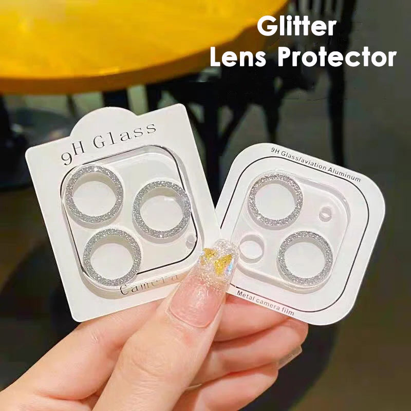 For Apple iPhone 15 14 13 12 Pro Max Glitter Camera Lens Protector Back Shockproof Protective Full Cover Lens Film Glass