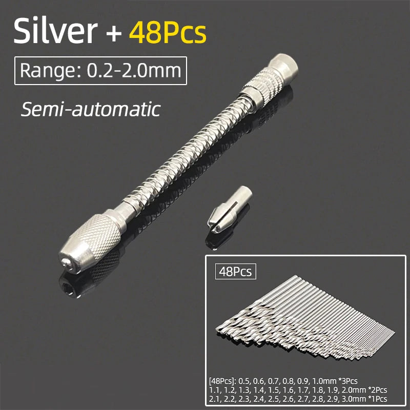 Semi-Automatic Mini Micro Hand Drill Aluminum Spiral Hand Manual Push Chuck 0.2-3.0mm Twist Drill Bits Manual Hole Punch Tools