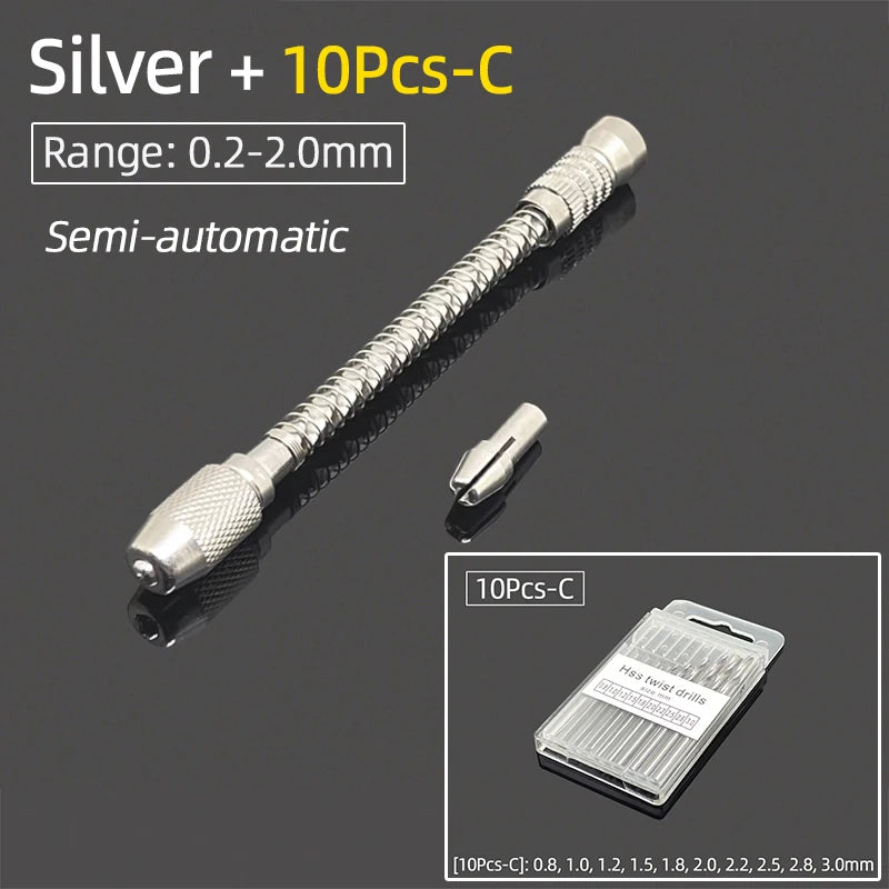 Semi-Automatic Mini Micro Hand Drill Aluminum Spiral Hand Manual Push Chuck 0.2-3.0mm Twist Drill Bits Manual Hole Punch Tools