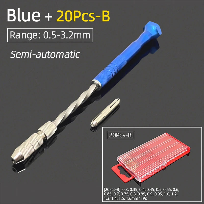 Semi-Automatic Mini Micro Hand Drill Aluminum Spiral Hand Manual Push Chuck 0.2-3.0mm Twist Drill Bits Manual Hole Punch Tools