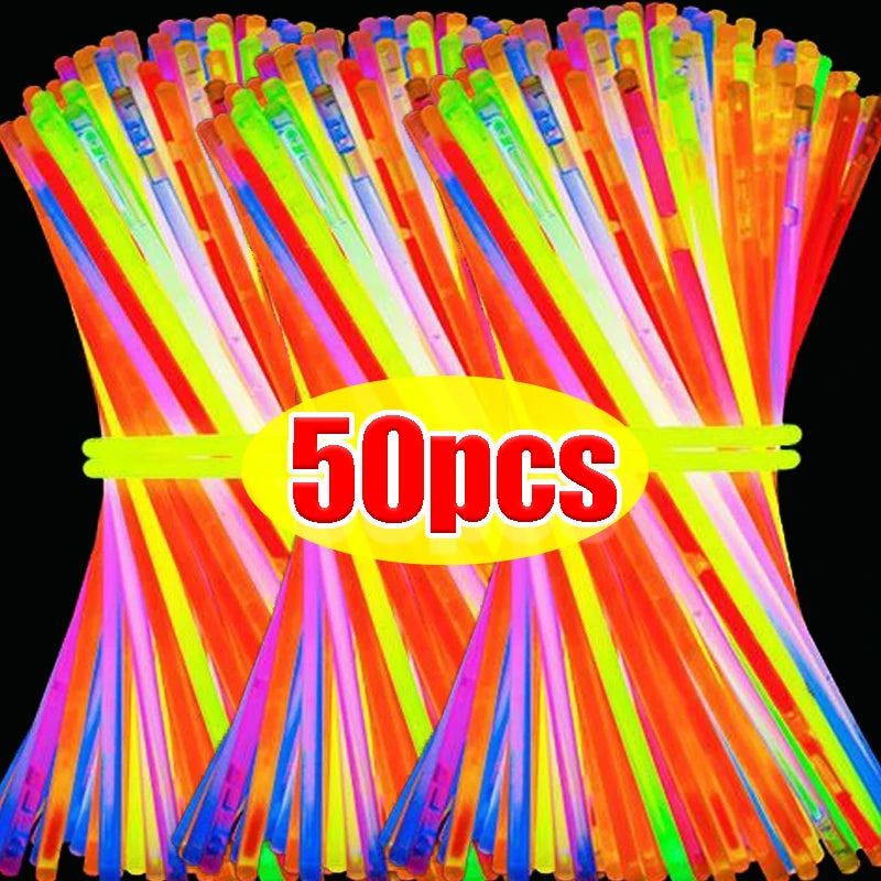 50/5Pcs Fluorescence Sticks Party Multicolor Glowing Stick Bright Colorful Light Bright Bendable Glow Bracelet Party Supplies