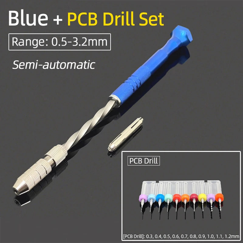 Semi-Automatic Mini Micro Hand Drill Aluminum Spiral Hand Manual Push Chuck 0.2-3.0mm Twist Drill Bits Manual Hole Punch Tools