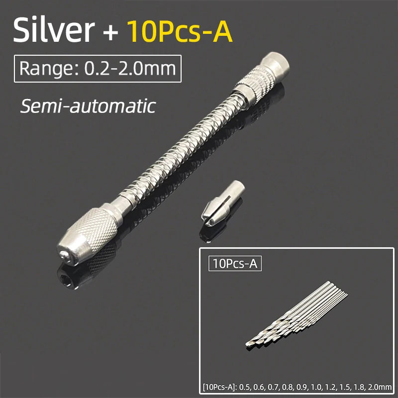 Semi-Automatic Mini Micro Hand Drill Aluminum Spiral Hand Manual Push Chuck 0.2-3.0mm Twist Drill Bits Manual Hole Punch Tools