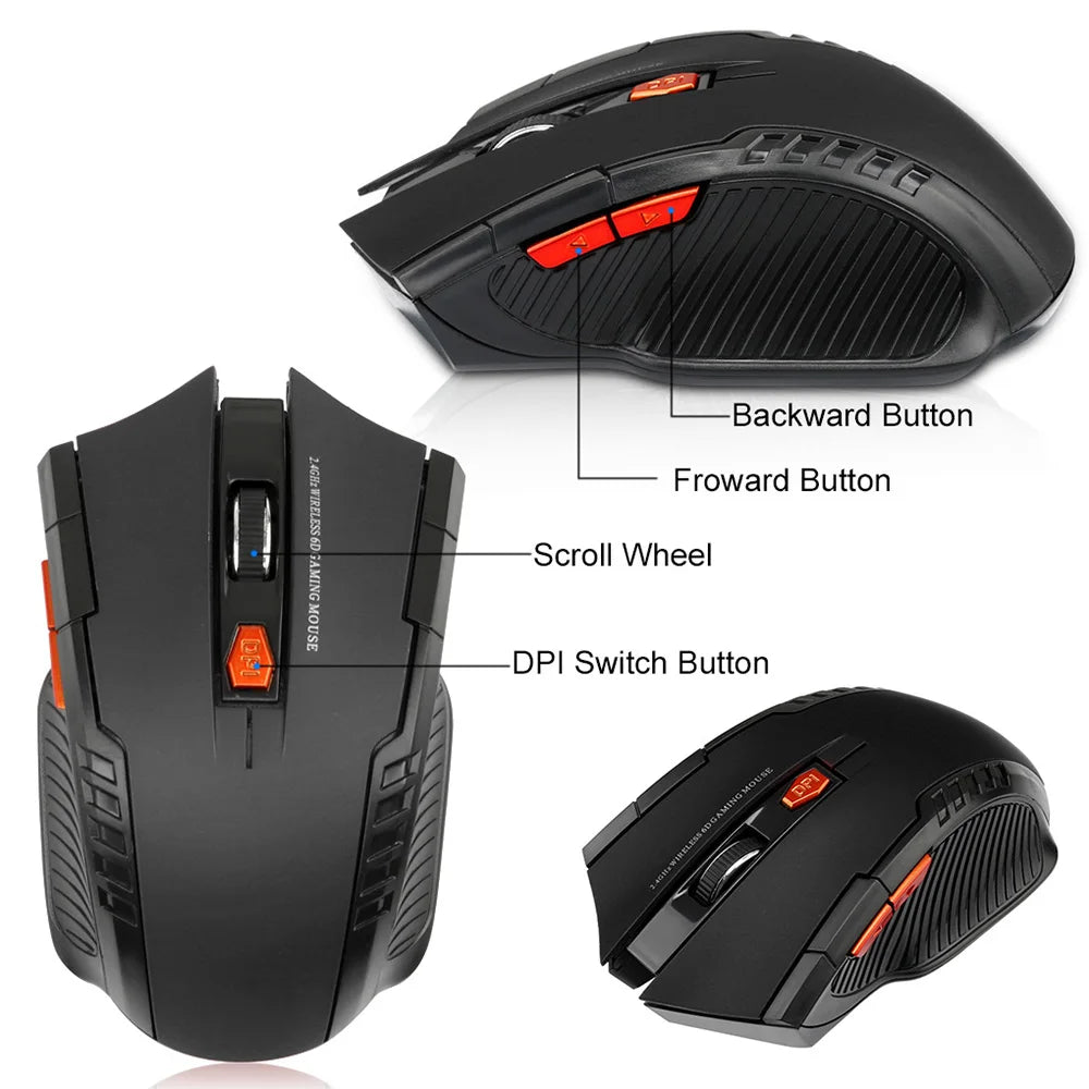 2.4G Wireless Mouse USB Receiver 6 Buttons Professional Optical Wireless Mouses USB Right Scroll Mice for Laptop PC Gamer