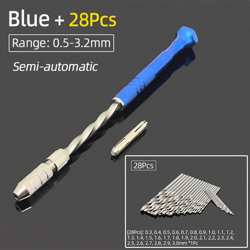 Semi-Automatic Mini Micro Hand Drill Aluminum Spiral Hand Manual Push Chuck 0.2-3.0mm Twist Drill Bits Manual Hole Punch Tools