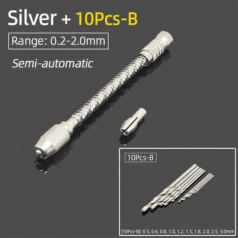 Semi-Automatic Mini Micro Hand Drill Aluminum Spiral Hand Manual Push Chuck 0.2-3.0mm Twist Drill Bits Manual Hole Punch Tools