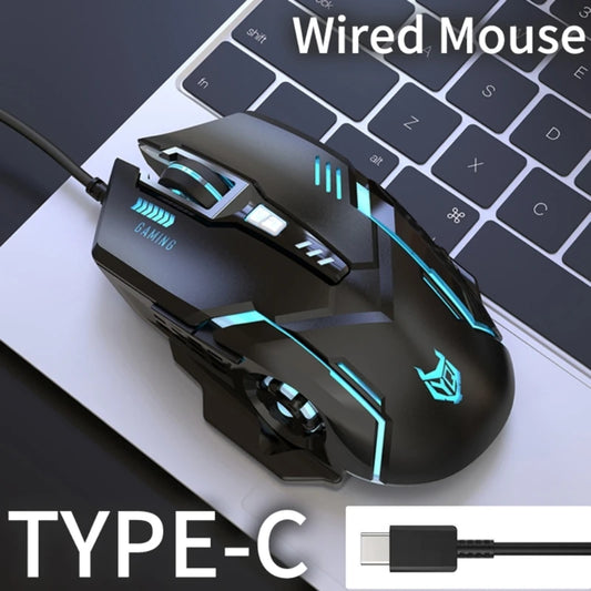 TypeC Corded Mouse USB C Gaming Mouse with Adjustable 3600DPI Backlit Ergonomic for Windows PC USB Type C Devices 896C