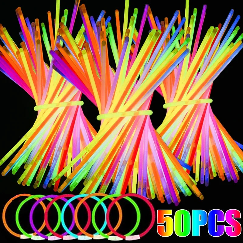 50/5Pcs Fluorescence Sticks Party Multicolor Glowing Stick Bright Colorful Light Bright Bendable Glow Bracelet Party Supplies