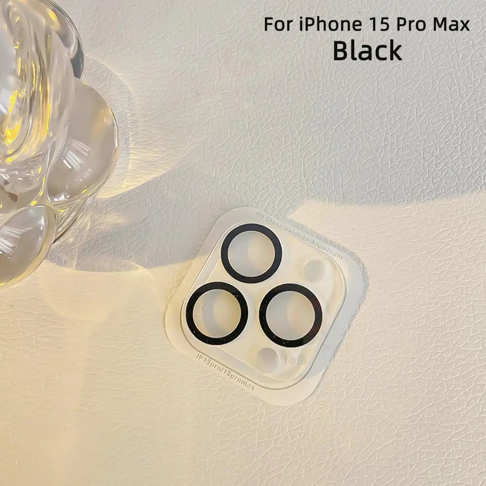 For Apple iPhone 15 14 13 12 Pro Max Glitter Camera Lens Protector Back Shockproof Protective Full Cover Lens Film Glass